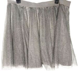 Lauren Conrad Tulle Mini Skirt Metallic Layered Elastic Waist Womens XL Silver